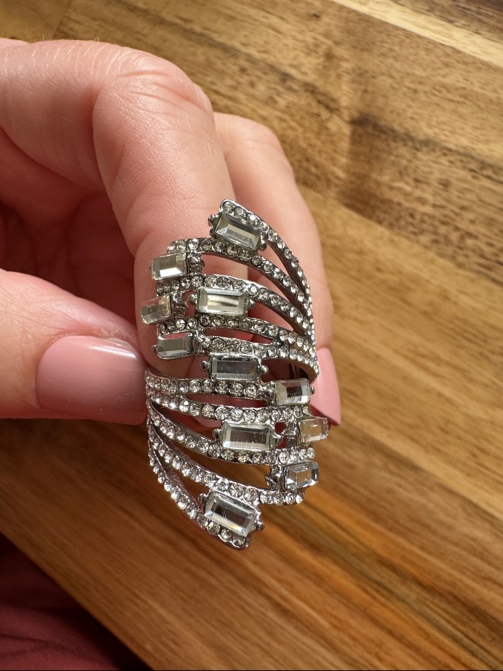 Women's Silver Crystal Statement Ring - Clear Rhinestones